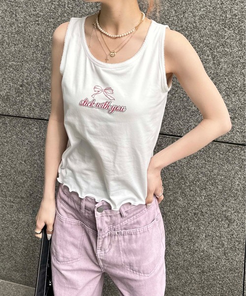 sedacle girl（セダクルガール）の「ラインストーンロゴアソートタンク（タンクトップ・レディース・ライトピンク/ベビーピンク/イエロー系その他/ブラック/オフホワイト/イエロー/ライトホワイト・FREE）」の2枚目の写真