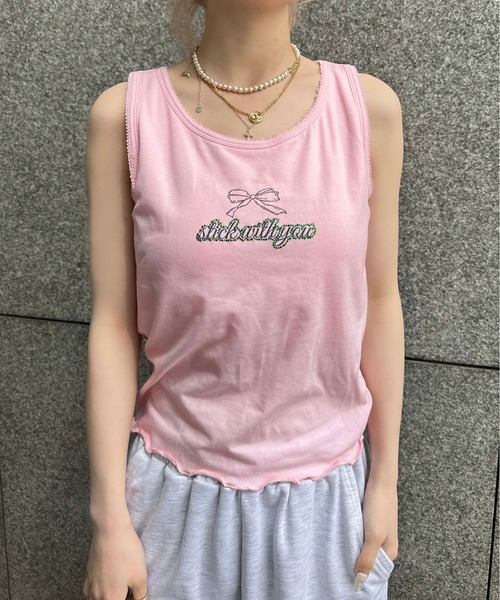 sedacle girl（セダクルガール）の「ラインストーンロゴアソートタンク（タンクトップ・レディース・ライトピンク/ベビーピンク/イエロー系その他/ブラック/オフホワイト/イエロー/ライトホワイト・FREE）」の6枚目の写真