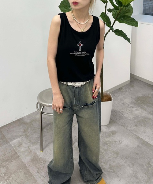 sedacle girl（セダクルガール）の「ラインストーンロゴアソートタンク（タンクトップ・レディース・ライトピンク/ベビーピンク/イエロー系その他/ブラック/オフホワイト/イエロー/ライトホワイト・FREE）」の3枚目の写真