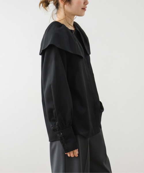 AMELY(エミリー)の「ラウンドビッグカラーブラウス(シャツ/ブラウス・レディース・ブラック/ホワイト/ブルー・フリー)」の9枚目の写真