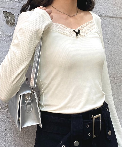 NANEA(ナネア)の「フロントリボンカットソー(Tシャツ/カットソー・レディース・アイボリー/グレー・SMALL/MEDIUM/LARGE/X-LARGE)」の15枚目の写真