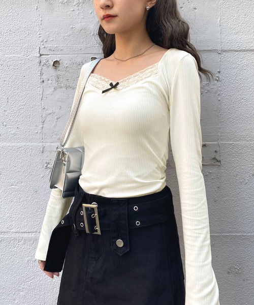 NANEA(ナネア)の「フロントリボンカットソー(Tシャツ/カットソー・レディース・アイボリー/グレー・SMALL/MEDIUM/LARGE/X-LARGE)」の10枚目の写真