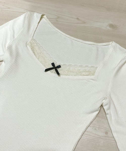 NANEA(ナネア)の「フロントリボンカットソー(Tシャツ/カットソー・レディース・アイボリー/グレー・SMALL/MEDIUM/LARGE/X-LARGE)」の6枚目の写真