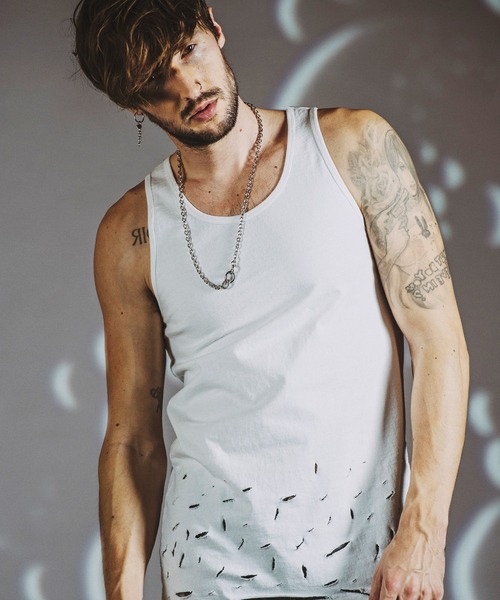 NO ID.（ノーアイディ）の「【NO ID.】Destroy Tank Top / デストロイ タンク トップ（タンクトップ・メンズ・ホワイト/グレー/ブラック・1/2）」の2枚目の写真