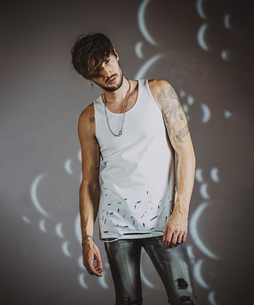 NO ID.（ノーアイディ）の「【NO ID.】Destroy Tank Top / デストロイ タンク トップ（タンクトップ・メンズ・ホワイト/グレー/ブラック・1/2）」の9枚目の写真