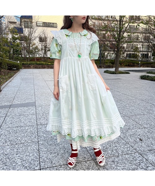 PINK HOUSE ピンクハウス スカラップレース使いタブリエ エプロンドレス PINK HOUSE（ピンクハウス）の「スカラップレース使いタブリエ
