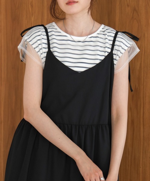 Bab(バブ)の「チュールボーダーノースリーブトップス(Tシャツ/カットソー・レディース・ブラック/オフホワイト/ピンク/グレー系その他2・FREE)」の15枚目の写真