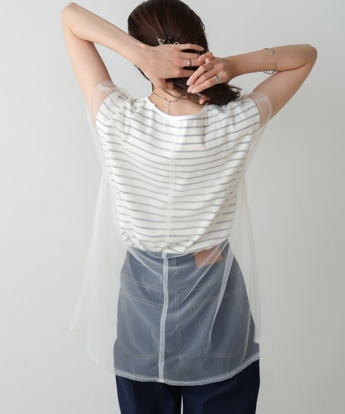 セール】チュールボーダーノースリーブトップス（Tシャツ