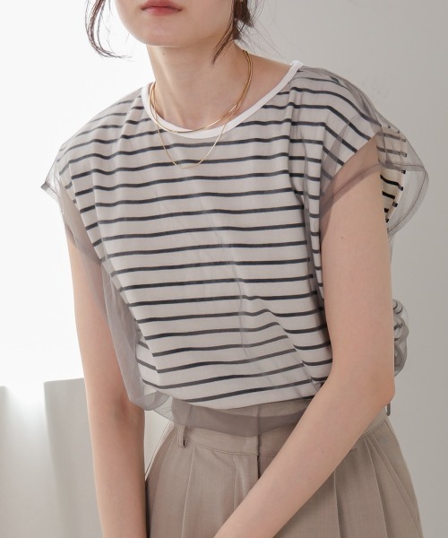 Bab(バブ)の「チュールボーダーノースリーブトップス(Tシャツ/カットソー・レディース・ブラック/オフホワイト/ピンク/グレー系その他2・FREE)」の22枚目の写真