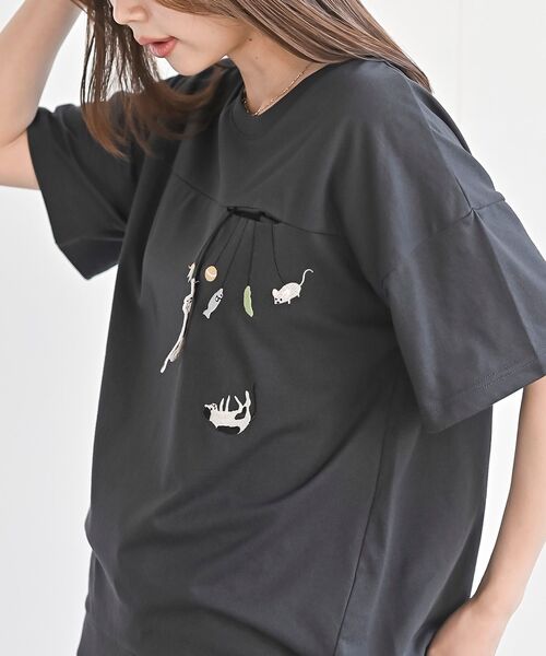 rps(アールピーエス)の「ブラブラキャット裾ドロストTシャツ(Tシャツ/カットソー・レディース・ホワイト系その他2/ホワイト系その他3/オフホワイト/チャコールグレー/グレー系その他2・フリー)」の9枚目の写真