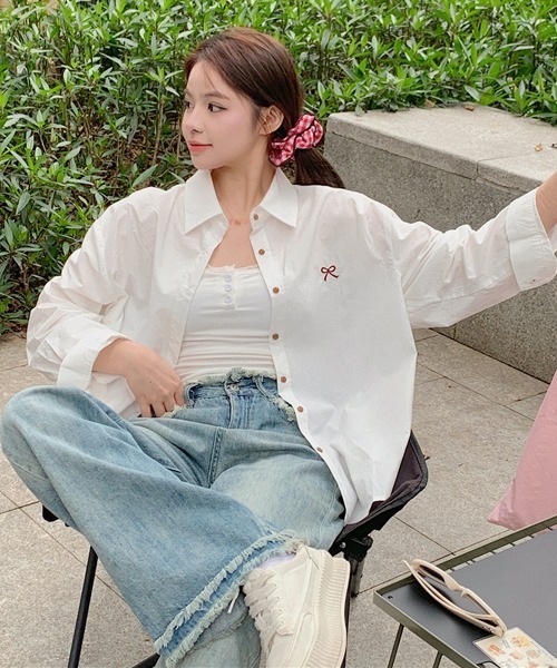 Mayree(メイリー)の「【Mayree】ワンポイント リボン シャツ(シャツ/ブラウス・レディース・イエロー/ホワイト/ピンク・FREE)」の5枚目の写真