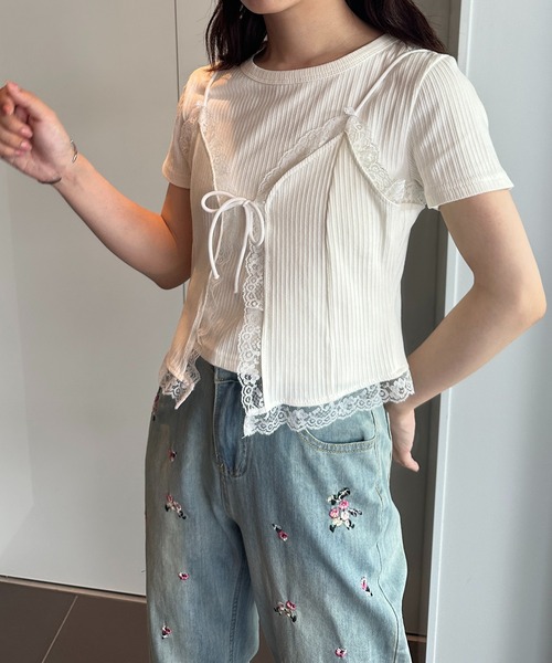 solleim（ソルレム）の「フラワー刺繍セミワイドデニム（デニムパンツ・レディース・ブルー/サックスブルー・S/M）」の3枚目の写真