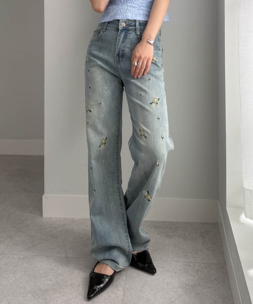 solleim(ソルレム)の「フラワー刺繍セミワイドデニム(デニムパンツ・レディース・ブルー/サックスブルー・S/M)」の12枚目の写真