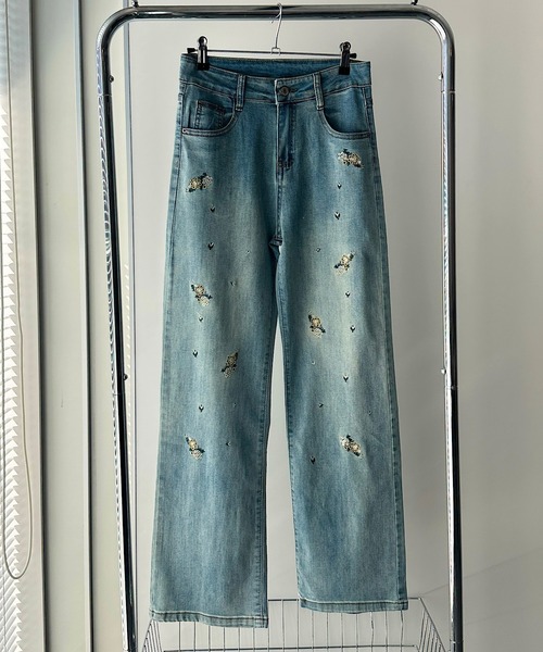 solleim(ソルレム)の「フラワー刺繍セミワイドデニム(デニムパンツ・レディース・ブルー/サックスブルー・S/M)」の7枚目の写真