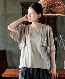 サニークラウズ　刺しゅう袖のＴトップス〈レディース〉