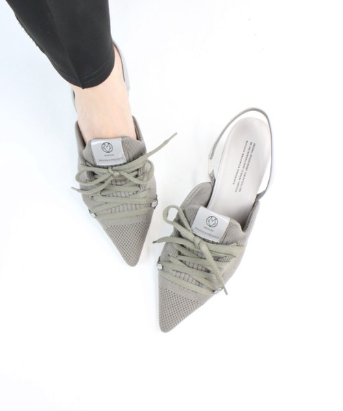 Scrap Book（スクラップブック）の「【Scrap Book×MAISON MAVERICK PRESENTS】Knit Lace-Up Heel Sneakers（パンプス・レディース・ライトグレー/ボルドー・M/L）」の2枚目の写真