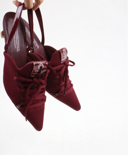 Scrap Book（スクラップブック）の「【Scrap Book×MAISON MAVERICK PRESENTS】Knit Lace-Up Heel Sneakers（パンプス・レディース・ライトグレー/ボルドー・M/L）」の1枚目の写真
