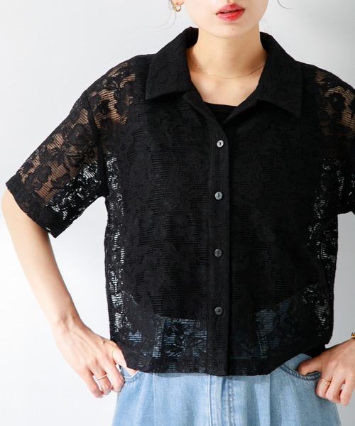 URBAN RESEARCH Sonny Label(アーバンリサーチサニーレーベル)の「『WEB限定』レース半袖シャツ(シャツ/ブラウス・レディース・ブラック/オフホワイト/ベージュ・FREE)」の2枚目の写真