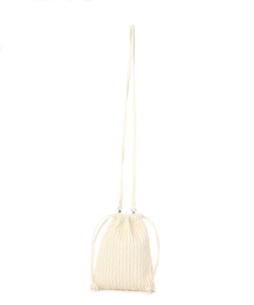 LAKOLE（ラコレ）の「ヘリンボン巾着ショルダーバッグ / 132239（ショルダーバッグ・レディース・オフホワイト/ブラック/ライトグリーン・FREE）」の4枚目の写真