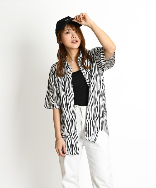 セール】ゼブラ柄 半袖総柄アニマルシャツ 5分袖（シャツ/ブラウス