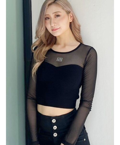 GYDA(ジェイダ)の「シースルーベアニットトップス(ニット/セーター・レディース・オフホワイト/ブラック・FREE)」の2枚目の写真