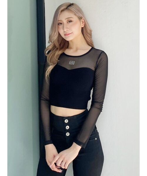 GYDA(ジェイダ)の「シースルーベアニットトップス(ニット/セーター・レディース・オフホワイト/ブラック・FREE)」の4枚目の写真