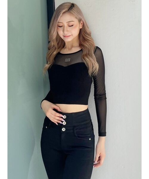 GYDA(ジェイダ)の「シースルーベアニットトップス(ニット/セーター・レディース・オフホワイト/ブラック・FREE)」の5枚目の写真