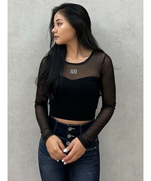 GYDA(ジェイダ)の「シースルーベアニットトップス(ニット/セーター・レディース・オフホワイト/ブラック・FREE)」の11枚目の写真