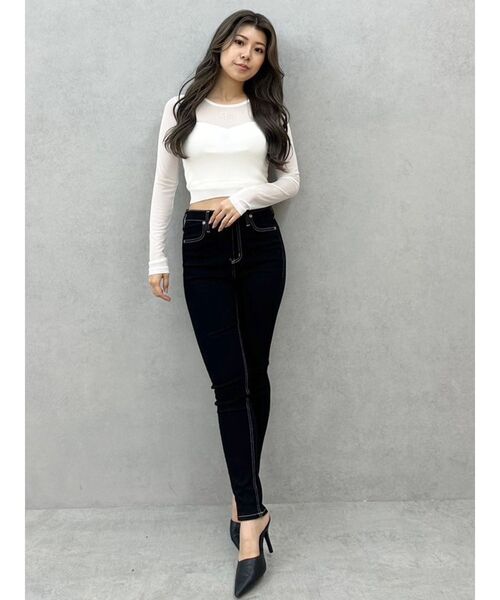 GYDA(ジェイダ)の「シースルーベアニットトップス(ニット/セーター・レディース・オフホワイト/ブラック・FREE)」の19枚目の写真