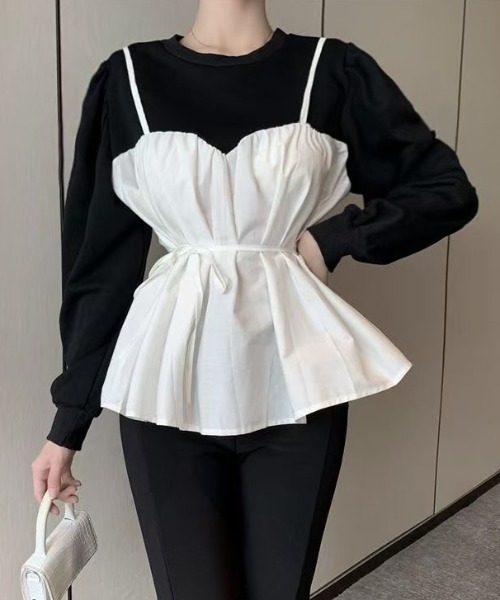 AsheKsha(アシクシャ)の「ウエストリボンアウターキャミ(Tシャツ/カットソー・レディース・ホワイト×ブラック・F)」の9枚目の写真