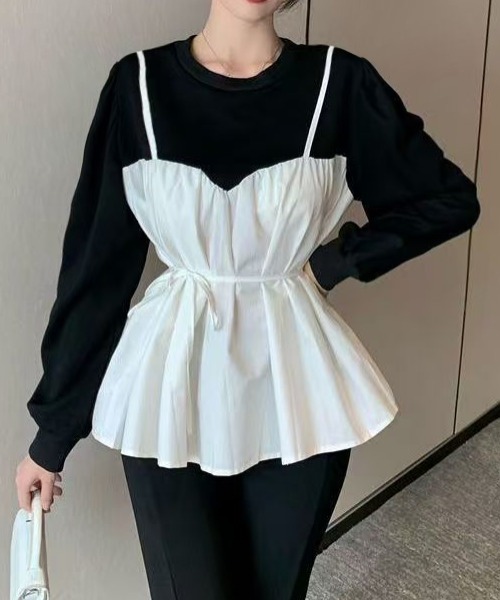 AsheKsha(アシクシャ)の「ウエストリボンアウターキャミ(Tシャツ/カットソー・レディース・ホワイト×ブラック・F)」の8枚目の写真
