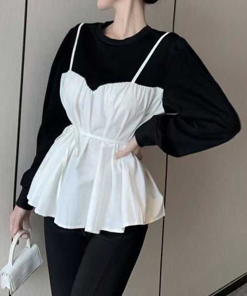 AsheKsha(アシクシャ)の「ウエストリボンアウターキャミ(Tシャツ/カットソー・レディース・ホワイト×ブラック・F)」の7枚目の写真