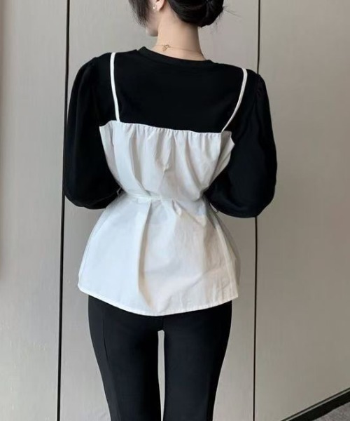 AsheKsha(アシクシャ)の「ウエストリボンアウターキャミ(Tシャツ/カットソー・レディース・ホワイト×ブラック・F)」の4枚目の写真