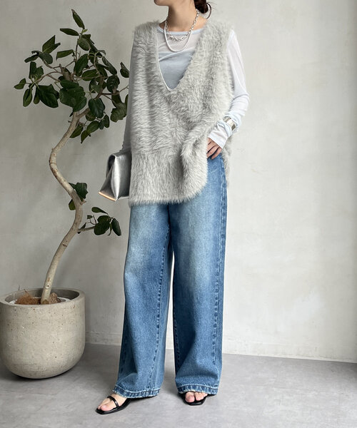 DouDou（ドゥドゥ）の「【WEB限定】シャギーニット2WAYベスト（ニット/セーター・レディース・チャコールグレー/ライトグレー・FREE）」の12枚目の写真