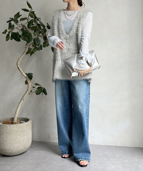 DouDou（ドゥドゥ）の「【WEB限定】シャギーニット2WAYベスト（ニット/セーター・レディース・チャコールグレー/ライトグレー・FREE）」の10枚目の写真