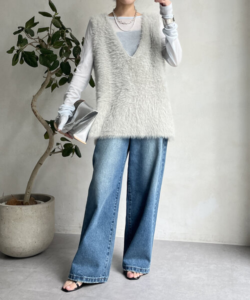 DouDou（ドゥドゥ）の「【WEB限定】シャギーニット2WAYベスト（ニット/セーター・レディース・チャコールグレー/ライトグレー・FREE）」の9枚目の写真