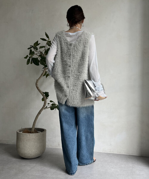 DouDou（ドゥドゥ）の「【WEB限定】シャギーニット2WAYベスト（ニット/セーター・レディース・チャコールグレー/ライトグレー・FREE）」の8枚目の写真