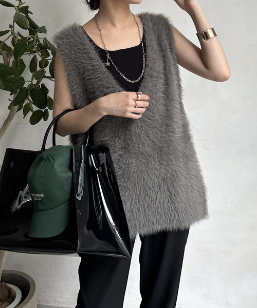 DouDou（ドゥドゥ）の「【WEB限定】シャギーニット2WAYベスト（ニット/セーター・レディース・チャコールグレー/ライトグレー・FREE）」の16枚目の写真