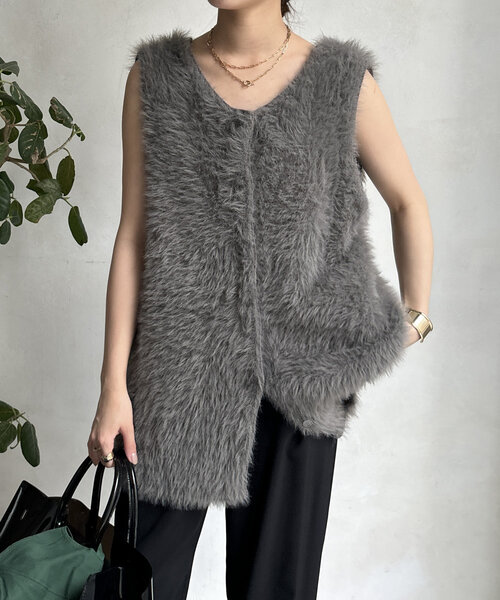 DouDou（ドゥドゥ）の「【WEB限定】シャギーニット2WAYベスト（ニット/セーター・レディース・チャコールグレー/ライトグレー・FREE）」の15枚目の写真