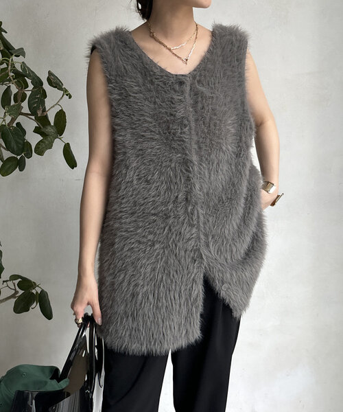 DouDou（ドゥドゥ）の「【WEB限定】シャギーニット2WAYベスト（ニット/セーター・レディース・チャコールグレー/ライトグレー・FREE）」の14枚目の写真