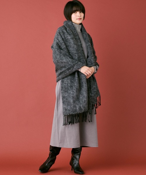 INED CLARO（イネドクラロ）の「ハンドウーヴンコットンアクリルショール（マフラー・レディース・チャコールグレー/ブルー・フリー）」の3枚目の写真