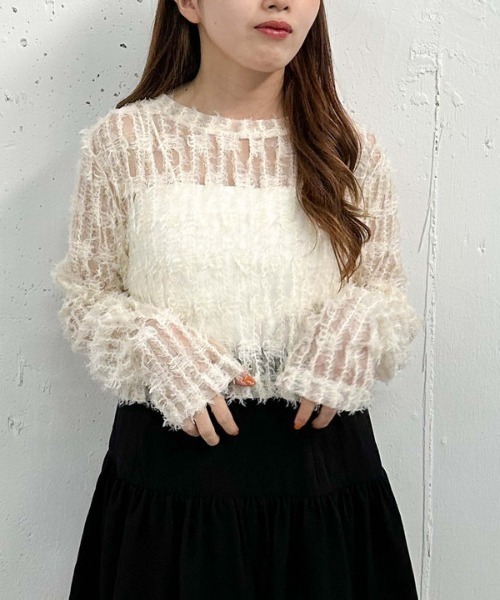 archives(アルシーヴ)の「チュールフェザーTOPS(Tシャツ/カットソー・レディース・アイボリー/ブラック/ブラウン・MEDIUM)」の1枚目の写真