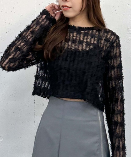 archives(アルシーヴ)の「チュールフェザーTOPS(Tシャツ/カットソー・レディース・アイボリー/ブラック/ブラウン・MEDIUM)」の2枚目の写真