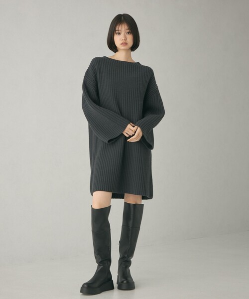 EMMEL REFINES（エメルリファインズ）の「＜EMMEL REFINES＞EM カタアゼ ボクシー ミニ ニット ワンピース（ワンピース・レディース・その他1/ダークグレー・FREE）」の3枚目の写真