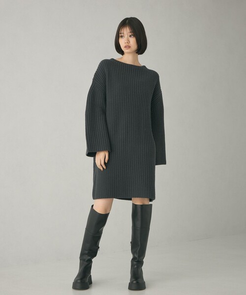 EMMEL REFINES（エメルリファインズ）の「＜EMMEL REFINES＞EM カタアゼ ボクシー ミニ ニット ワンピース（ワンピース・レディース・その他1/ダークグレー・FREE）」の4枚目の写真