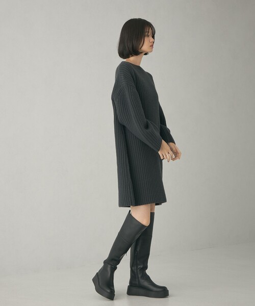 EMMEL REFINES（エメルリファインズ）の「＜EMMEL REFINES＞EM カタアゼ ボクシー ミニ ニット ワンピース（ワンピース・レディース・その他1/ダークグレー・FREE）」の8枚目の写真