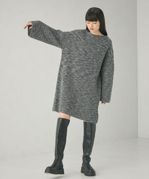 EMMEL REFINES（エメルリファインズ）の「＜EMMEL REFINES＞EM カタアゼ ボクシー ミニ ニット ワンピース（ワンピース・レディース・その他1/ダークグレー・FREE）」の10枚目の写真