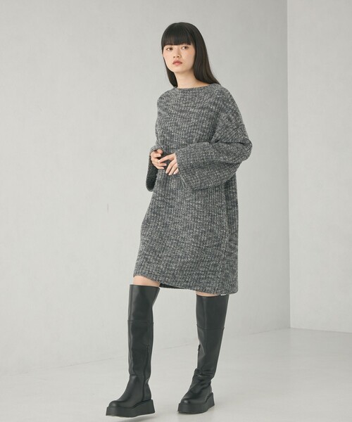 EMMEL REFINES（エメルリファインズ）の「＜EMMEL REFINES＞EM カタアゼ ボクシー ミニ ニット ワンピース（ワンピース・レディース・その他1/ダークグレー・FREE）」の11枚目の写真