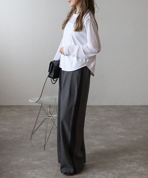 Bonjour Sagan（ボンジュールサガン）の「サイドラインタックワイドスラックス（スラックス・レディース・ベージュ/ライトグレー/ブラウン/チャコールグレー・M/MT）」の7枚目の写真