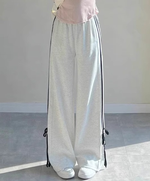 lilful（リルフル）の「サイドライン リボン スウェット ジャージ ワイドパンツ（スウェットパンツ・レディース・ライトグレー/グレー/ブラック/ピンク・S/M）」の12枚目の写真